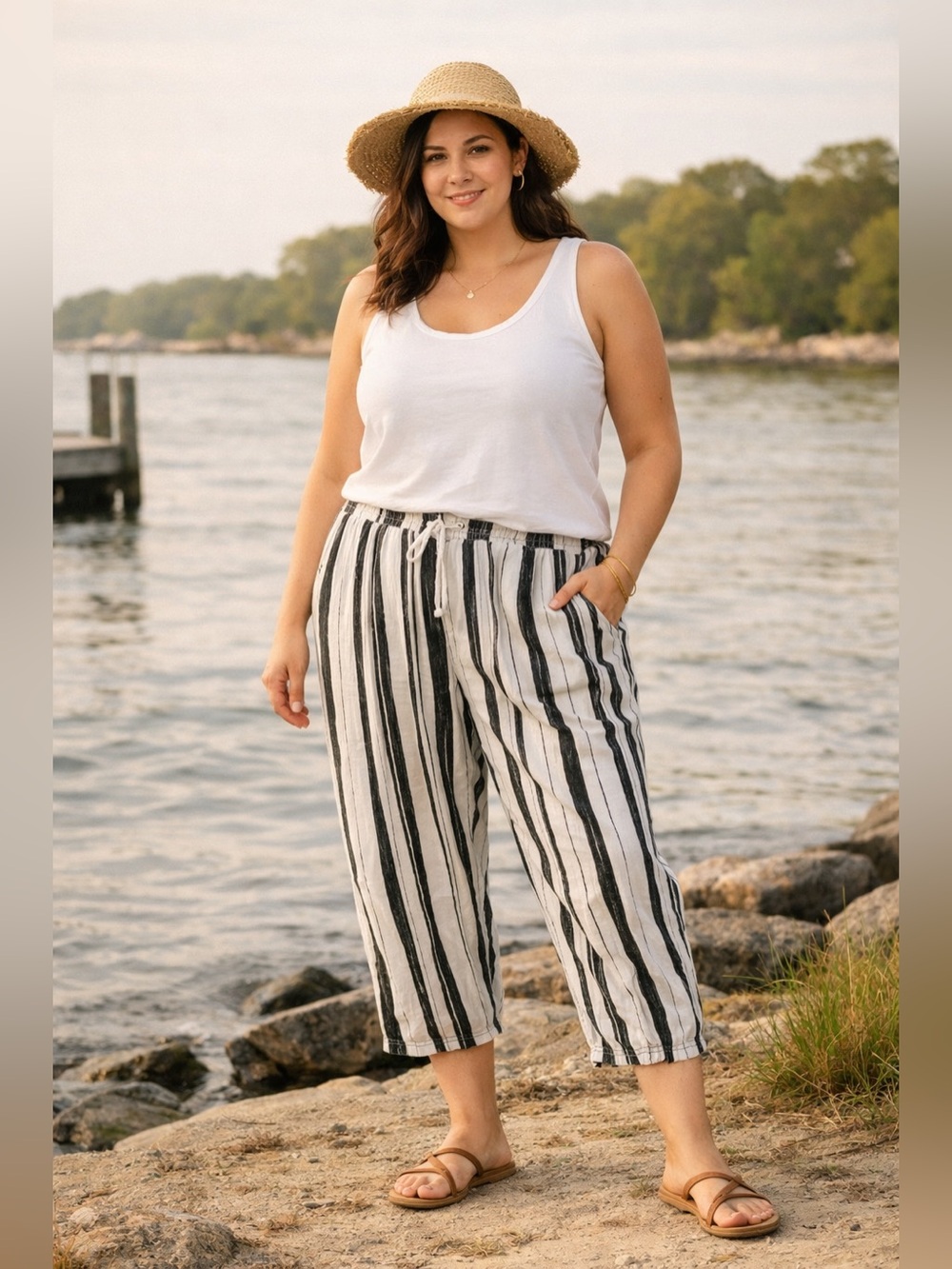 Billabong Black & White Vertical Stripe Pants